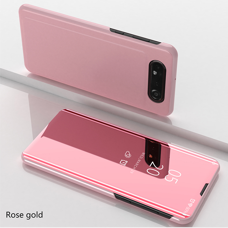 Case Samsung Galaxy A80 #เคสฝาพับปกโปร่งแสงผิวเงา View Window Plated Mirror Surface Leather