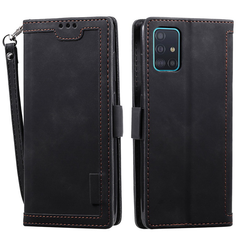 Case Samsung Galaxy A52 / A52 5G / A52s 5G#เคสฝาพับหนัง PU สีทูโทนมีที่เสียบการ์ด สายคล้องมือ Card Slots Luxury Flip Stand Leather Wallet Cover