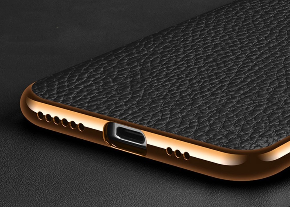 Case iPhone 14#เคสฝาหลังหนังแท้ผิวลิ้นจี่ขอบเงา Luxury genuine leather case with plated ed