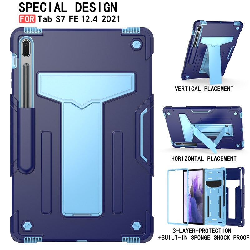 เคส Samsung Galaxy Tab S7 FE 12.4"(T730,T736) #เคสฝาหลังกันกระแทกมีขาตั้ง Kickstand PC Silicone Armour Defender