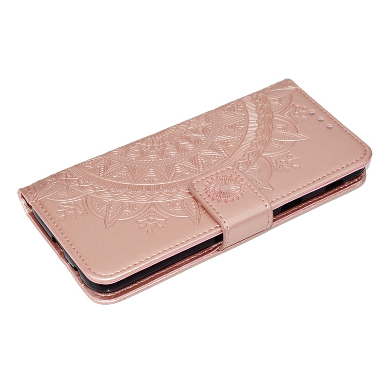 Case Samsung Galaxy A6+(2018) #เคสฝาพับหนัง PU ปั้มลาย Imprint Mandala Flower สีสันสวยงามทันสมัย