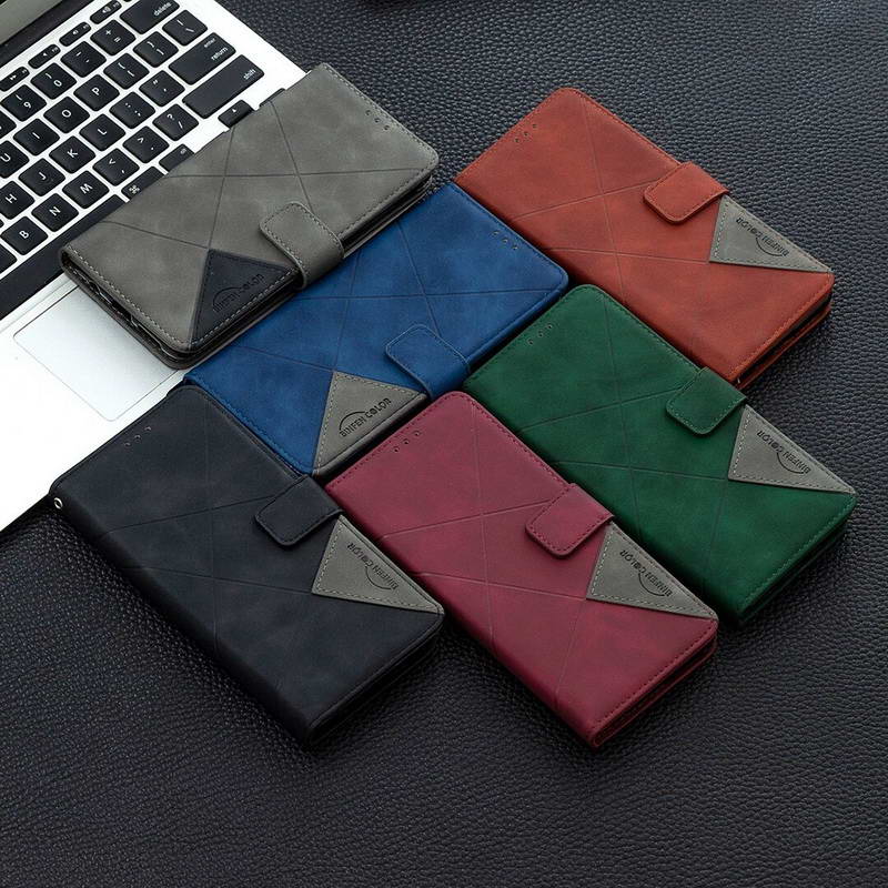 เคส Huawei Y7p #เคสฝาพับหนัง PU มีช่องเสียบ ID บัตรอื่นๆในตัว Geometric Pattern Leather Card Holder Protective