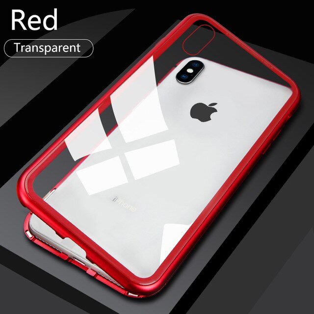 เคส iphone X / iPhone XS #เคสขอบโลหะประกบแม่เหล็กด้านหลังกระจก Magnetic Clear Glass Hard Back Cover Metal Frame Protection Case