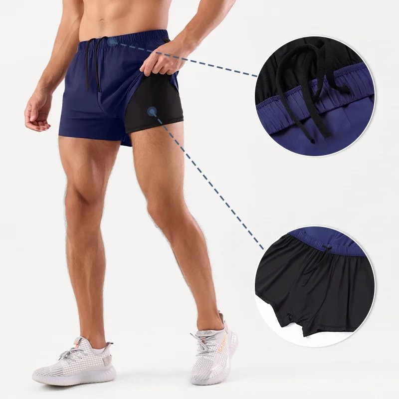 กางเกงวิ่งขาสั้น วิ่งมาราธอน 2-in-1 ผ้าเบา แห้งไว มีซิปกระเป๋าหลัง (F01)