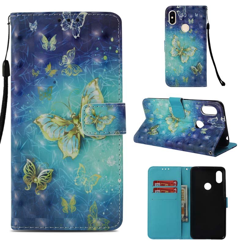 Case Xiaomi Mi A2 Lite #เคสฝาพับสไตล์กระเป๋าสตางค์ 3D Vivid Pattern Stand Leather