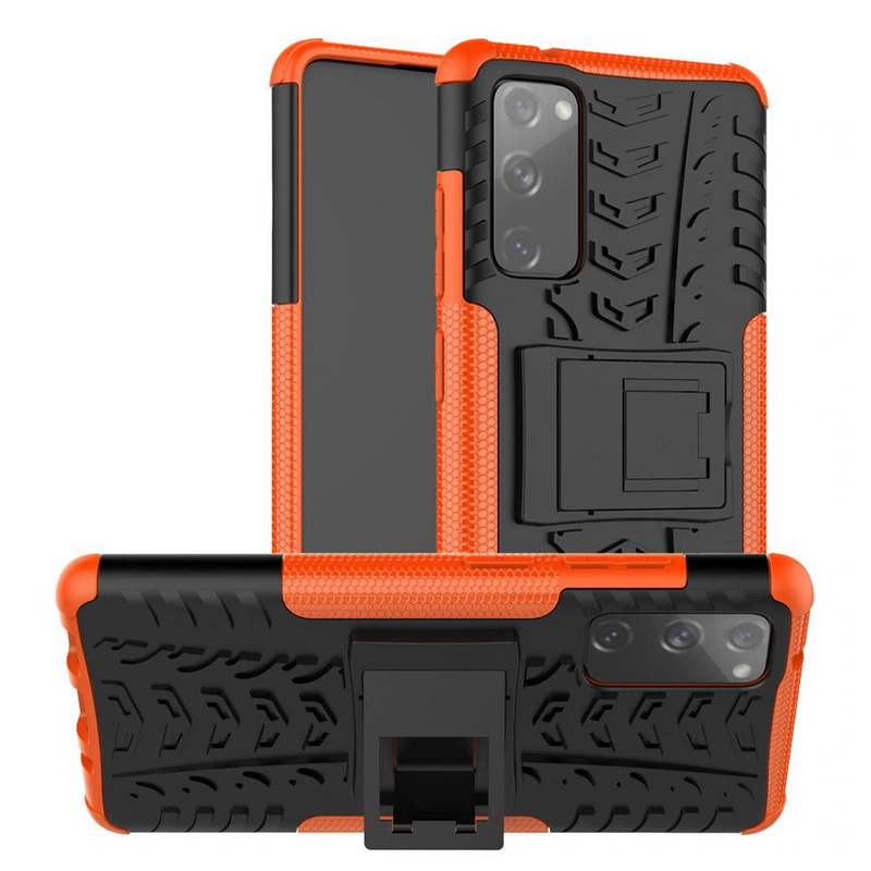 เคส Samsung Galaxy S20 FE / S20 FE 5G #เคสฝาหลังกันลื่น Cool Tyre Pattern Kickstand (PC + TPU)