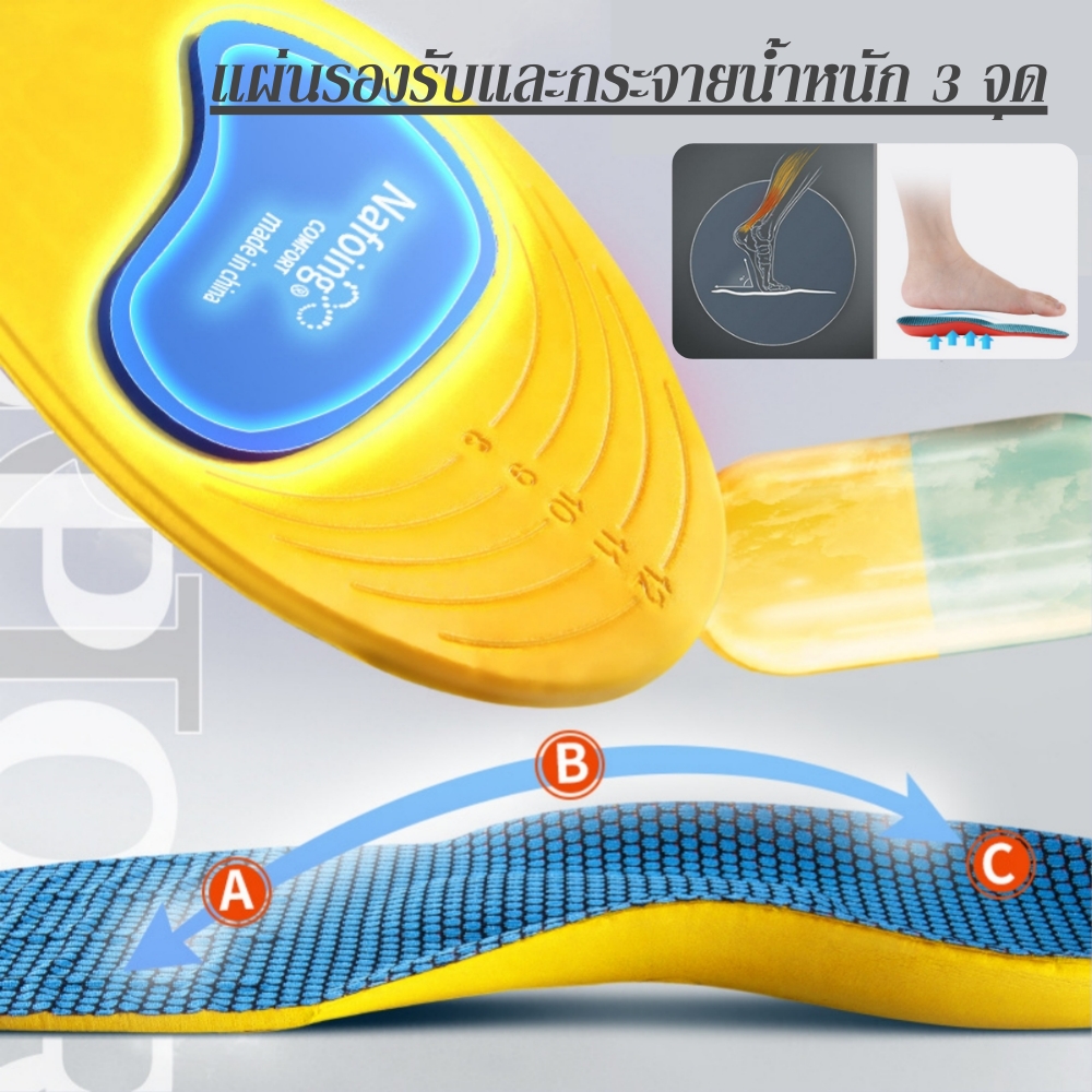 แผ่นรองพื้นรองเท้าวิ่ง แผ่นพื้นรองเท้ากีฬา แผ่นพื้นรองเท้ารองรับส่วนโค้ง รองรับแรงกระแทกเหมาะกับการวิ่ง (O8)