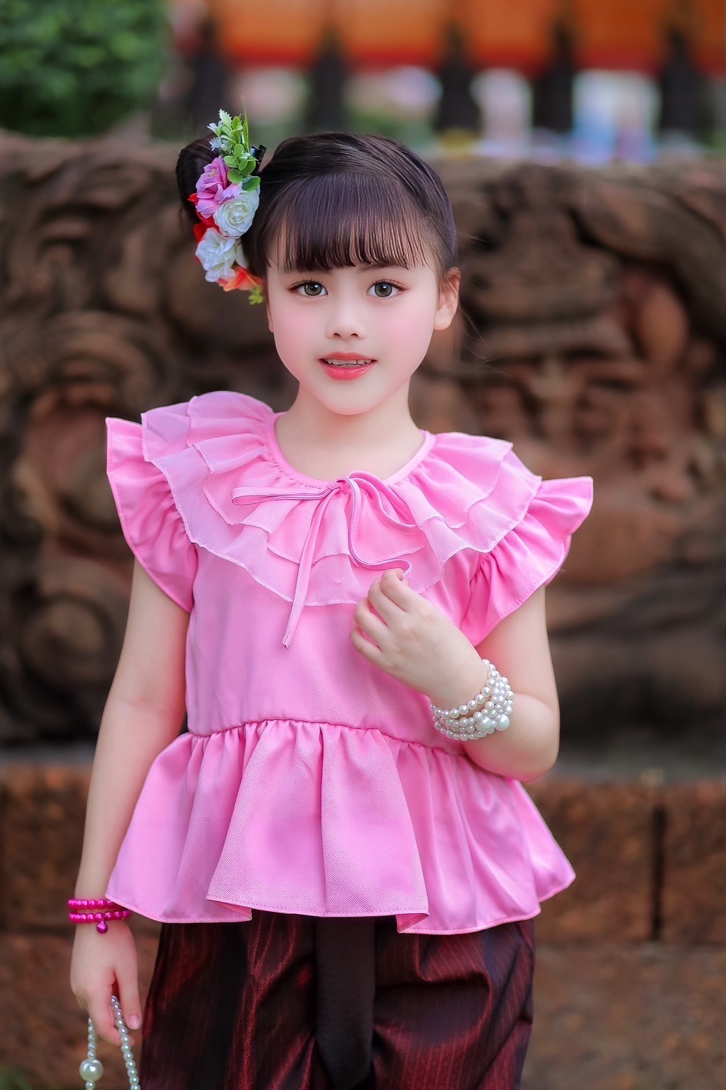 ชุดไทยเด็กหญิงเซท2ชิ้นเสื้อกับโจง