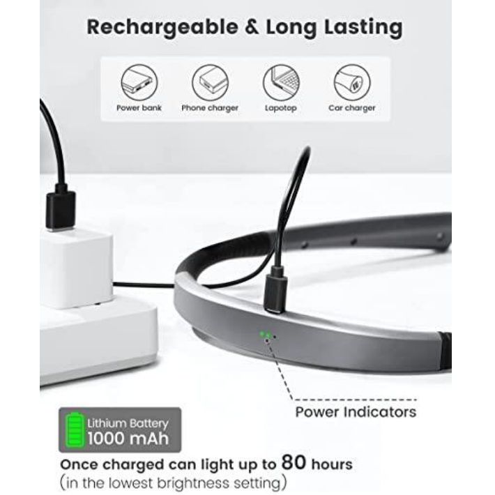 Glocusent® Upgraded LED Neck Reading Light ไฟอ่านหนังสือ ไฟฉายแบบคล้องคอ แบบชาร์จได้ ไฟLEDปรับความสว่างได้