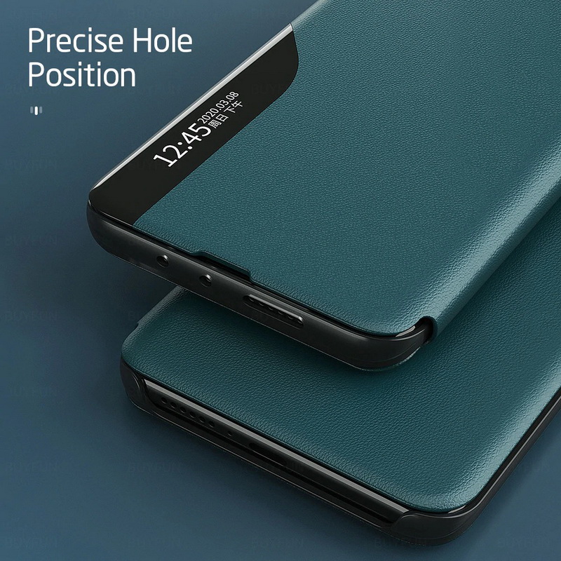 เคส Samsung Galaxy Note 10 Lite #เคสฝาพับเคลือบผิวหนัง PU มีช่องวิวด้านข้างพับวางตั้งได้ Smart Flip kickstand leather Cover