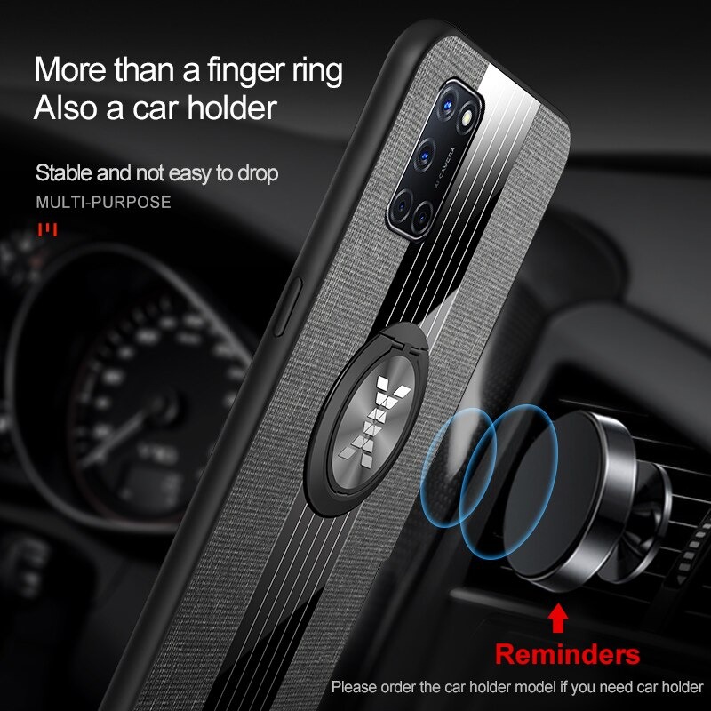 Case OPPO A92 #เคสฝาหลังเคลือบผ้าเนื้อมีแหวนสวมนิ้ว TPU ไฮบริด+อะคริลิ + แหวนโลหะ [ในตัวแผ่นโลหะแม่เหล็ก]