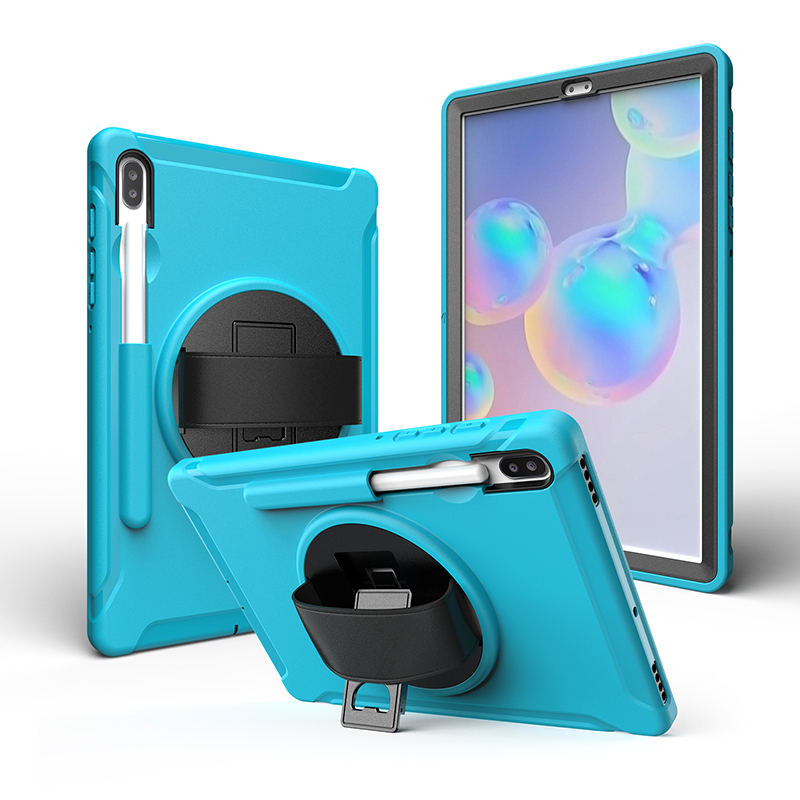เคส Samsung Galaxy Tab S6 SM-T860 SM-T865 #เคสฝาหลังพลาสติกมีขาตั้งหมุนได้ 360° Swivel Kickstand PC + TPU Tablet Combo Shell with Hand Strap มีสายรัดมือ