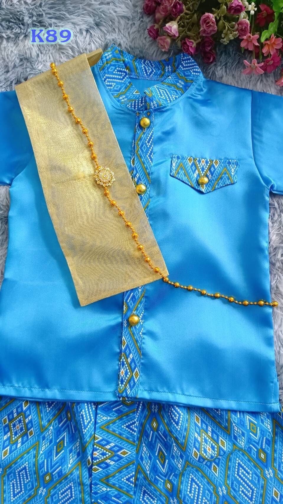 ชุดไทยเด็กชายโทนฟ้า