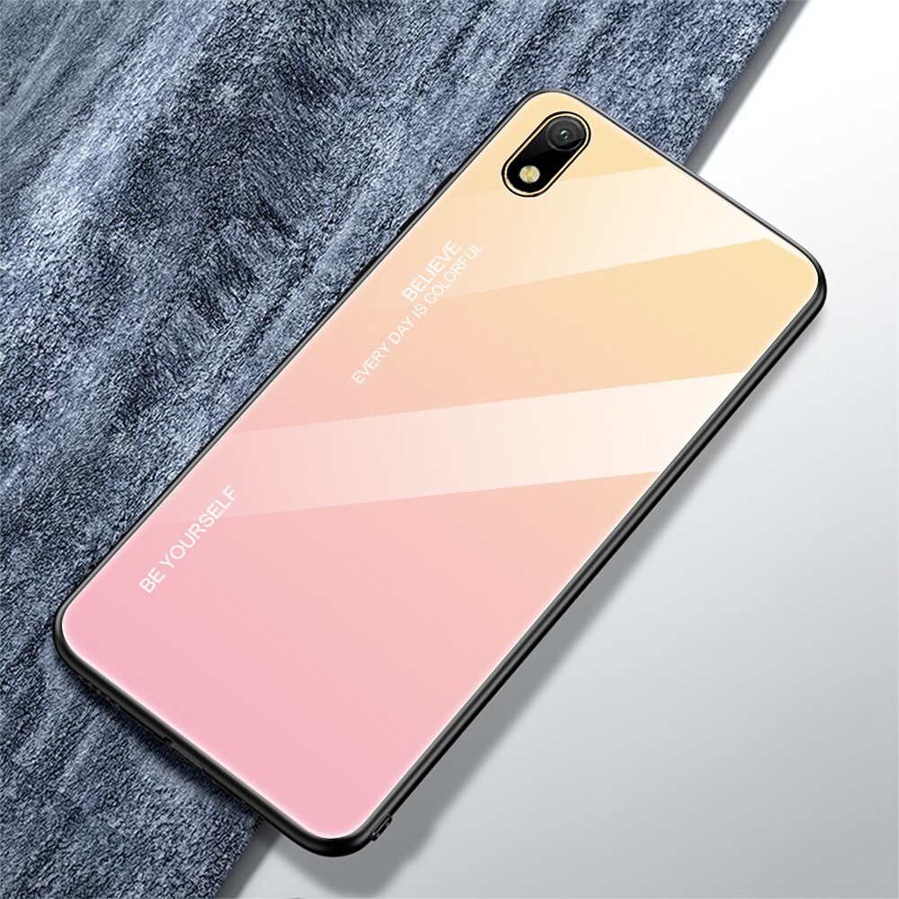 Case Huawei Y5 (2019) #เคสฝาหลัง กระจกสีไล่โทนสี Glass + PC + TPU Hybrid Case