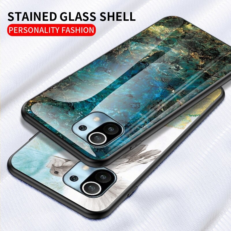 เคส Xiaomi Mi 11 #เคสฝาหลัง Gradient Color ลายหินอ่อน Glass + PC + TPU Hybrid Case