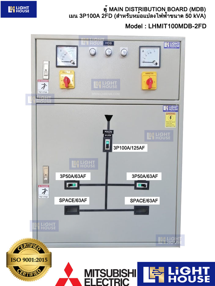 Mitsubishi- ตู้เมนใหญ่ตู้รับเมนตู้แบ่งโหลด MDB ตู้ควบคุมไฟฟ้าตู้สวิทซ์บอร์ด Main Distribution Board รุ่นเมน100A พร้อมบัสบาร์ และชุดคอนโทรล