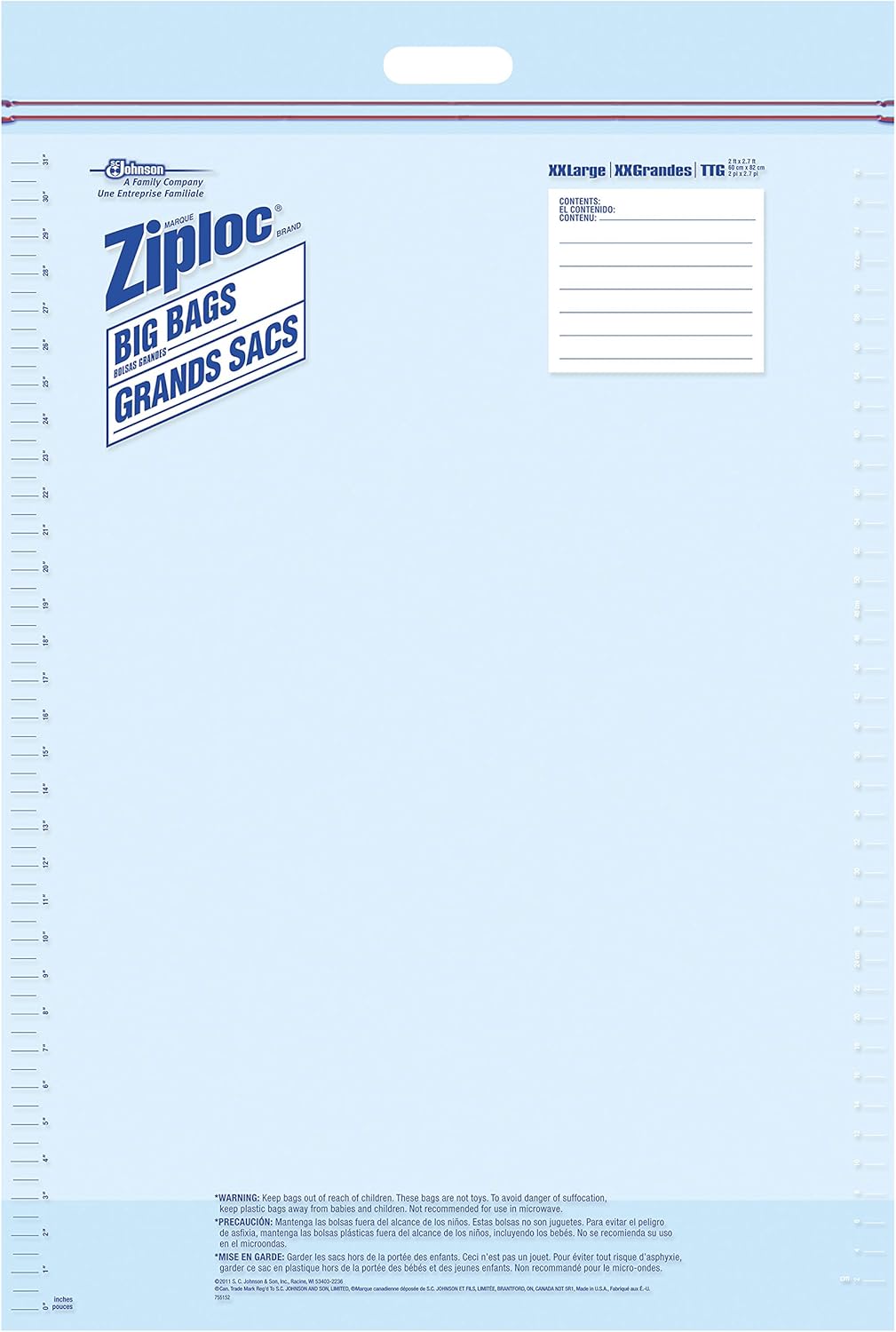 Ziploc® Big Bags Stand & Fill Expandable Bottom ถุงจัดเก็บอุปกรณ์ เก็บเสื้อผ้า ผ้าห่ม