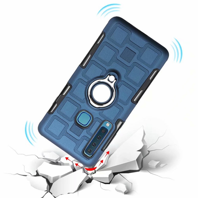 Case Samsung Galaxy A9 (2018) #เคสฝาหลังไฮบริด PC+TPU ลายรูปแบบทางเรขาคณิตมีแหวนสวมนิ้วติดแม่เหล็ก