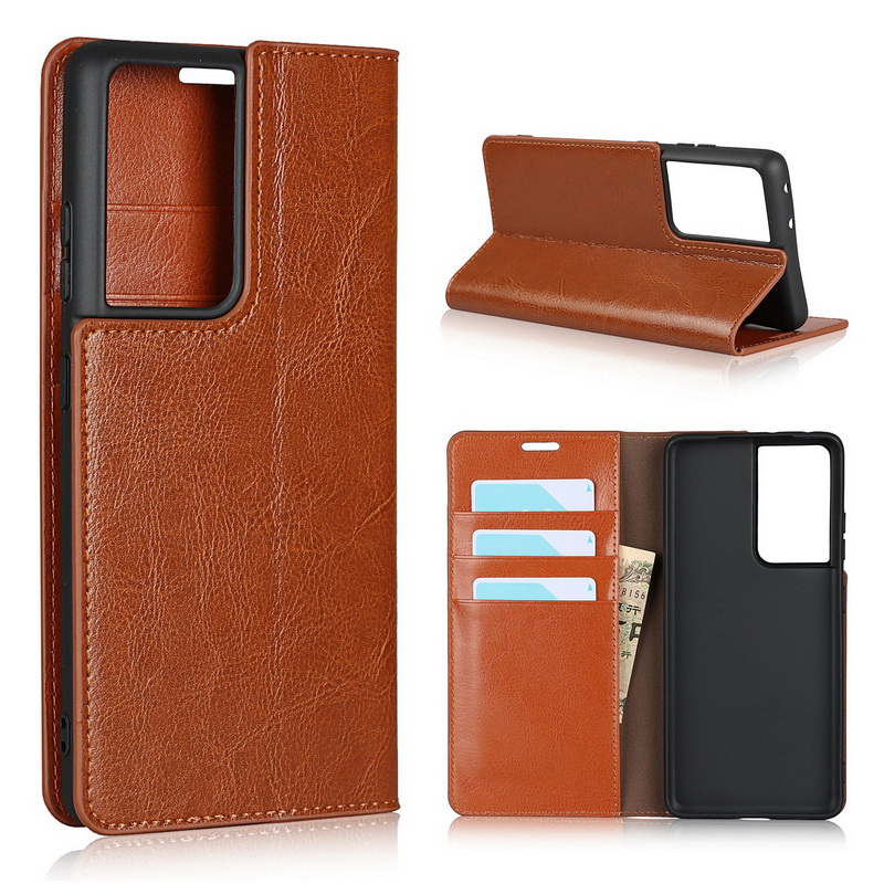 Case Samsung Galaxy S21 Ultra 5G #เคสฝาพับหนังแท้แบบกระเป๋าสตางค์คุณภาพดี Crazy Horse Genuine Leather Cover