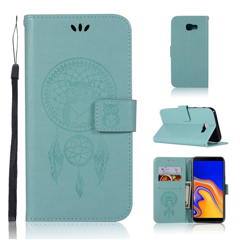 Case Samsung Galaxy J4+ #เคสฝาพับแบบกระเป๋าสตางค์ฝาพับหนัง PU ลายนกฮูก Dream Catcher Owl