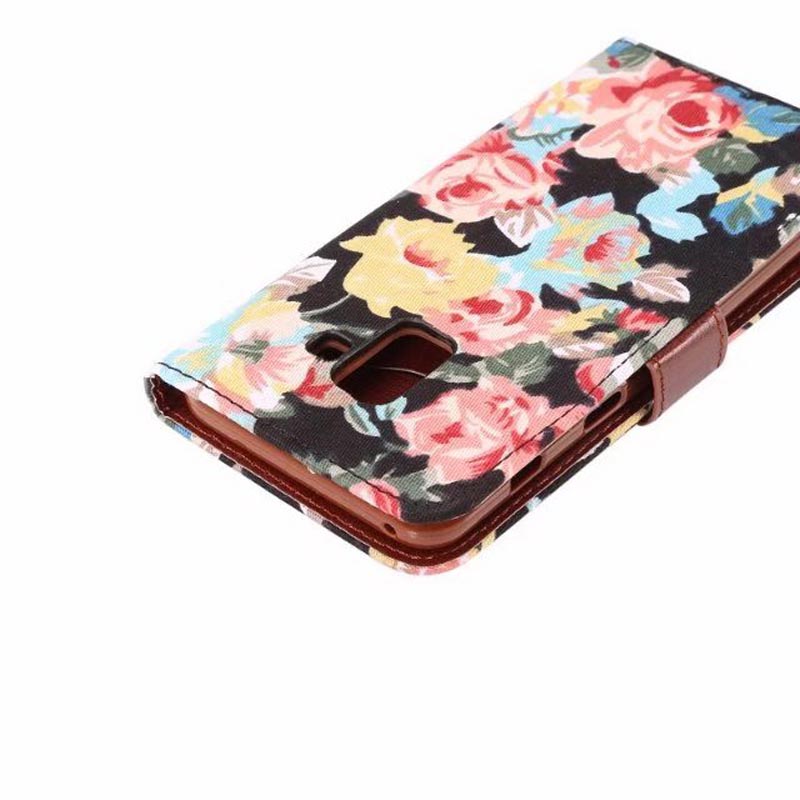 Case Samsung Galaxy A8 + (2018) #เคสฝาพับหนัง PU ลายดอกไม้คุณภาพดีราคาเบาๆสบายกระเป๋า