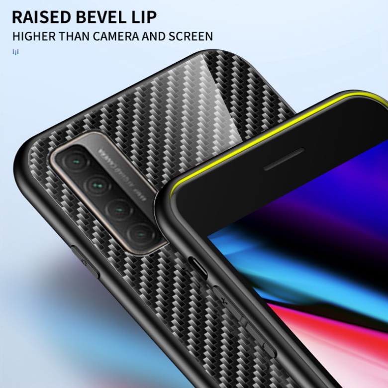 เคส Huawei Y7a #เคสฝาหลัง Gradient Color ลายคาร์บอนไฟเบอร์ Carbon fiber texture Glass Hybrid Soft Silicone Cover