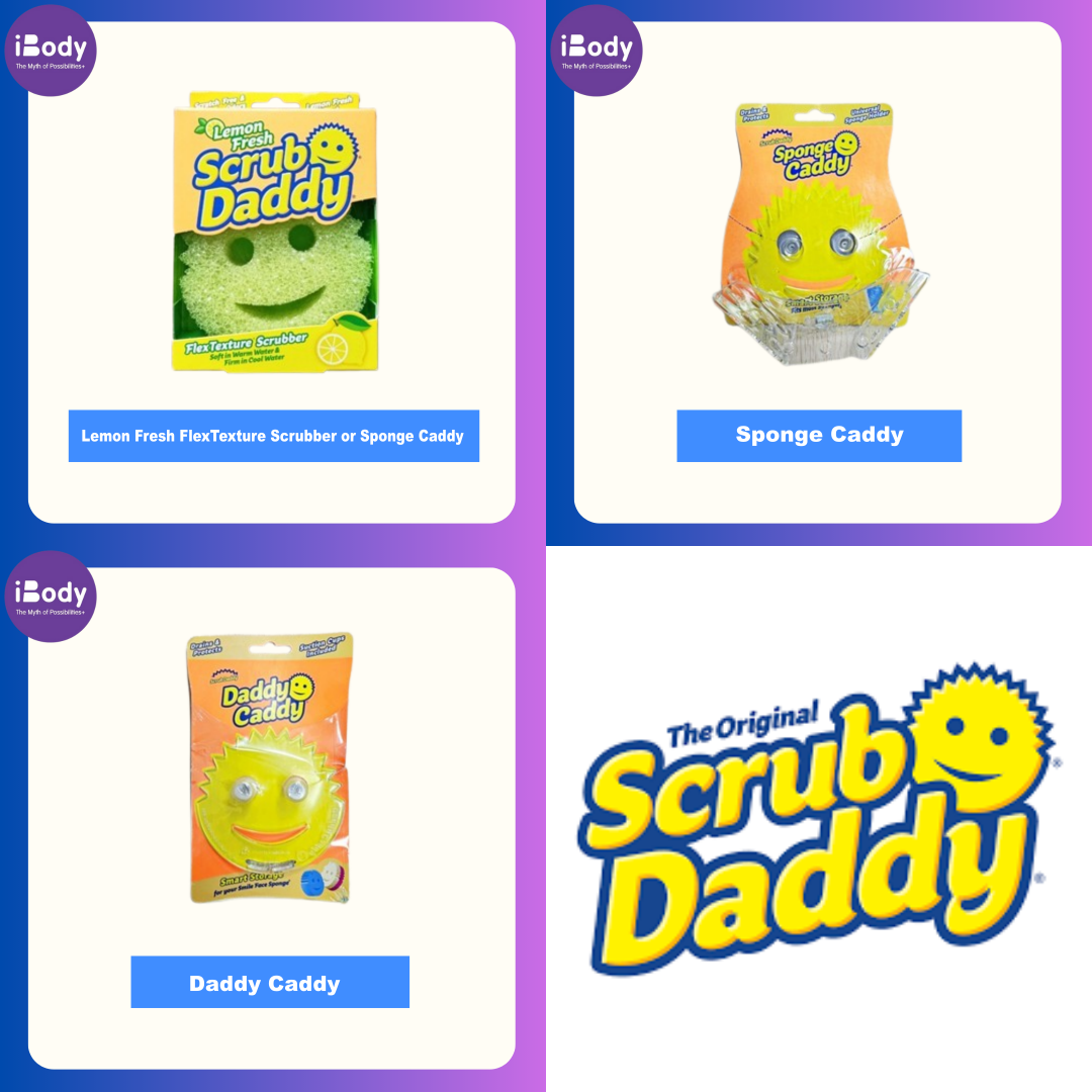 Scrub Daddy® Lemon Fresh FlexTexture Scrubber or Sponge Caddy ฟองน้ำอเนกประสงค์ กลิ่นเลม่อน ล้างจาน แก้ว ที่เก็บฟองน้ำ
