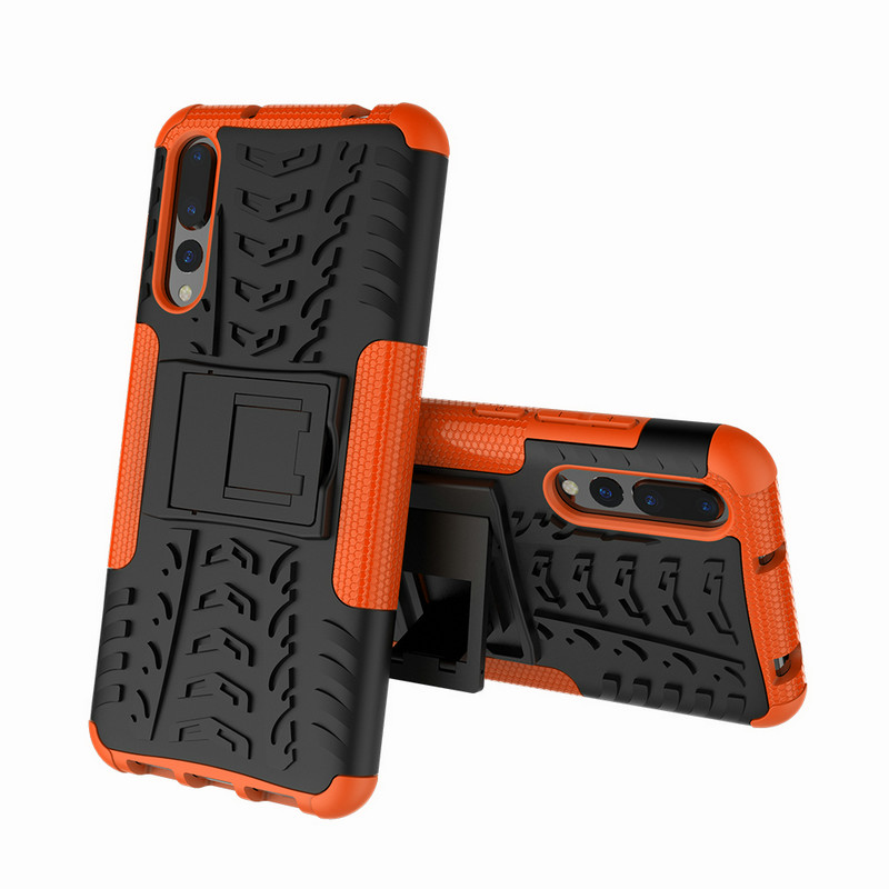 Case Huawei P20 Pro #เคสฝาหลังกันลื่น Cool Tyre Pattern Kickstand (PC + TPU)