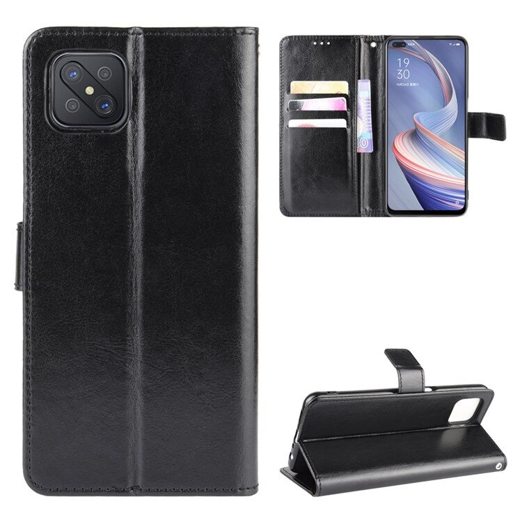 เคส OPPO Reno 4 Z 5G#เคสฝาพับหนัง PUผิวหนังม้า มีแถบปิดแม่เหล็กแบบกระเป๋าสตางค์ Crazy Horse Wallet Leather Protective Cover with Stand