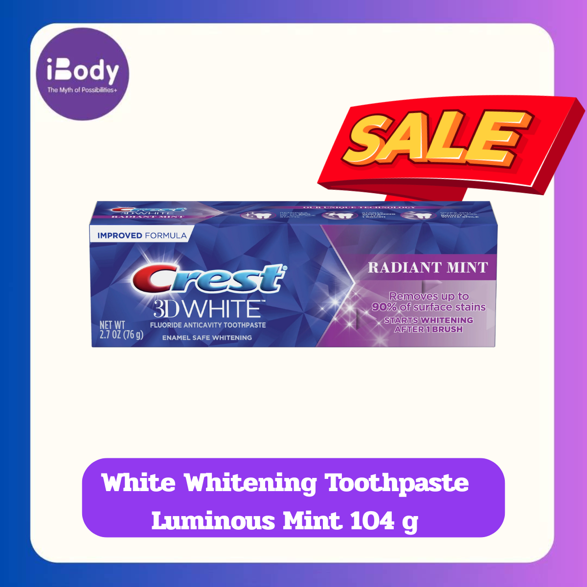 [Crest] 3D White™ Intense Whitening Toothpaste, Luminous Mint 104g ยาสีฟันเครสท์ ขายดีที่สุดในอเมริกา ฟันขาว