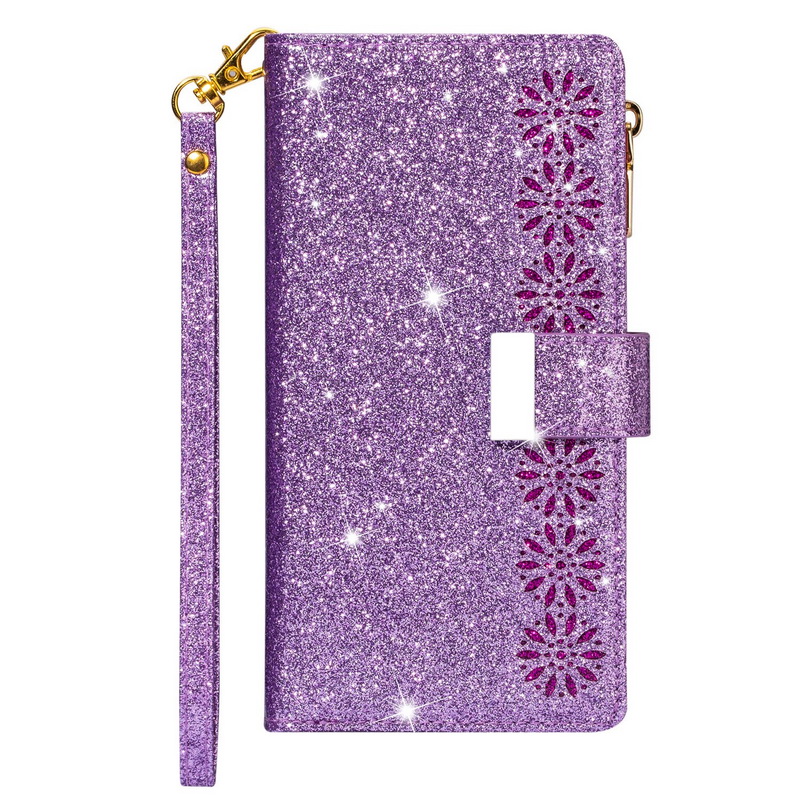 เคส Samsung Galaxy A04s #เคสฝาพับแบบกระเป๋าสตางค์ช่องใส่บัตรหลายช่อง Bling Glitter Case Multi-slot Wallet Zippered Leather พร้อมสายคล้อง