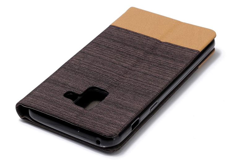 เคส Samsung Galaxy A8+(2018) #เคสฝาพับหนัง PU Canvas Leather Coated PC Case #เคสคุณภาพดีราคาถูก