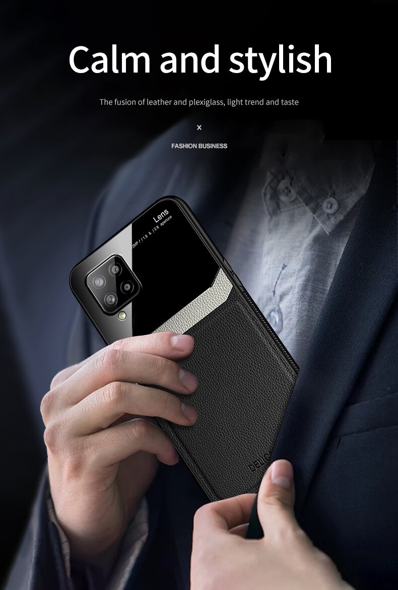 เคส Samsung Galaxy A42 5G #เคสฝาหลังไฮบริด PU +TPU + glass สีทูโทน Shockproof Leather Mirror Glass Silicone Phone Back Cover