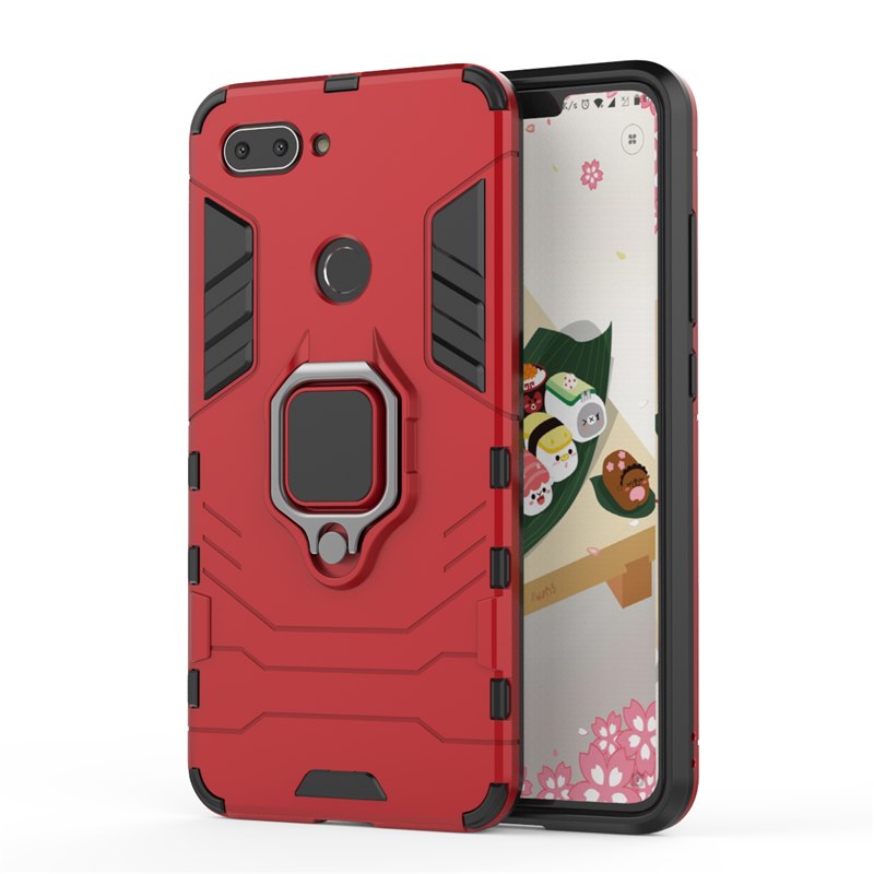 เคส Xiaomi Mi 8 Lite #เคสฝาหลังพลาสติกแข็ง +TPU Hybrid Case มีแหวนสวมนิ้วโลหะ Finger Ring Kickstand