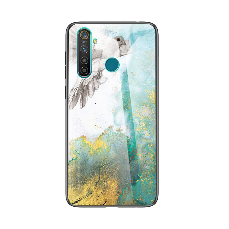 Case Realme 5i #เคสฝาหลัง Gradient Color ลายหินอ่อน Glass + PC + TPU Hybrid Case