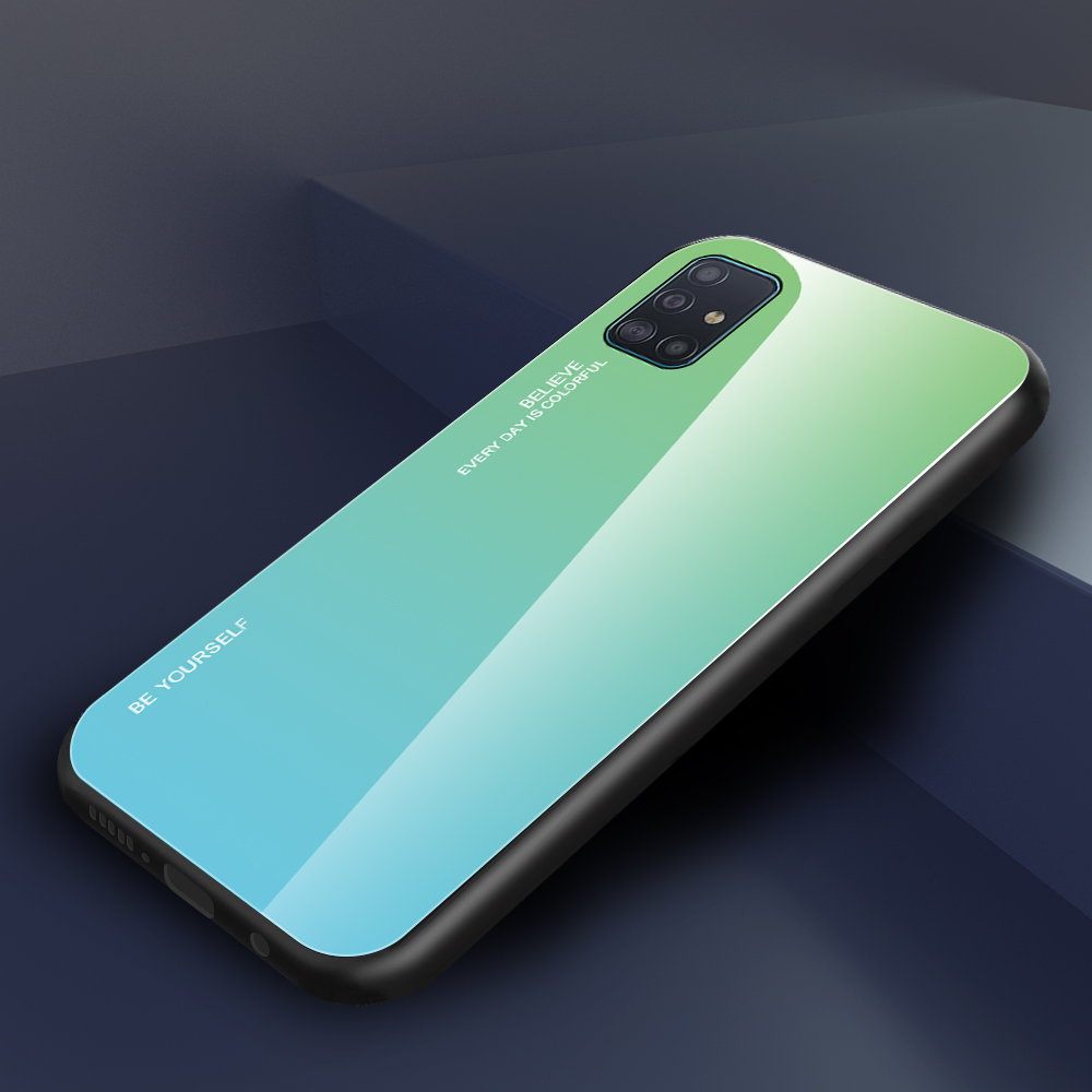 เคส Samsung Galaxy A51 #เคสฝาหลัง Gradient Color Glass + PC + TPU Hybrid Case