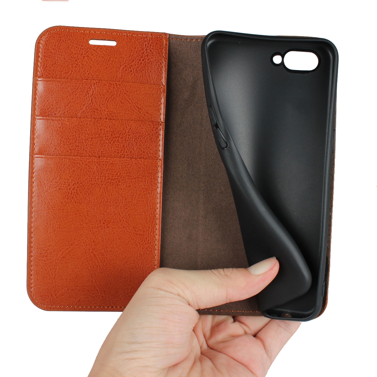 เคส OPPO A12 #เคสฝาพับแบบกระเป๋าสตางค์หนังแท้ Crazy Horse Genuine Leather Wallet Shell