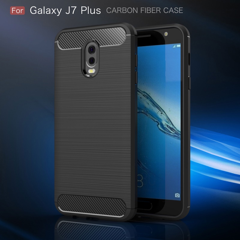 เคส Samsung Galaxy J7 Plus #เคสฝาหลัง Brushed Carbon Fiber TPU สวยงามทันสมัย