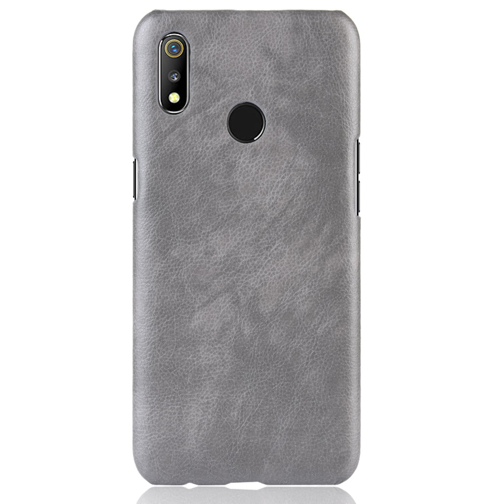 เคส Realme 3 Pro #เคสฝาหลังพลาสติกแข็งเคลือบหนัง PU ลายผิวลิ้นจี่ Litchi Skin Leather Coated