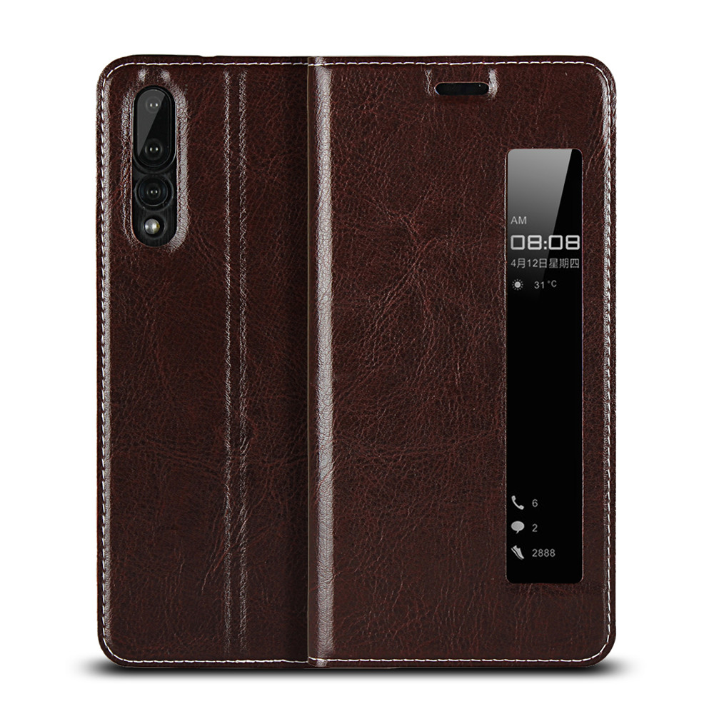 Case Huawei P20 Pro #เคสฝาพับหนังแยกมีช่องวิวด้านข้าง Split Leather View Window Stand Flip Cover