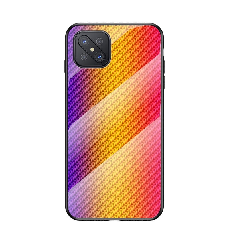 เคส OPPO Reno 4Z 5G #เคสฝาหลัง Gradient Color ลายคาร์บอนไฟเบอร์ Carbon fiber texture Glass Hybrid Soft Silicone Cover