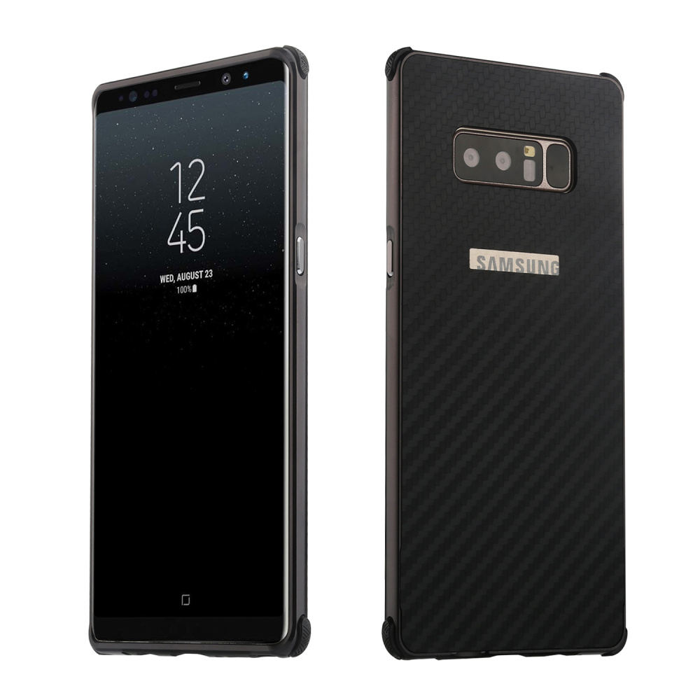 Case Samsung Galaxy Note 8 #เคสกรอบโลหะฝาหลังพลาสติกเลื่อนสไลด์โชว์พื้นผิว Electroplating + ลายคาร์บอนไฟเบอร์