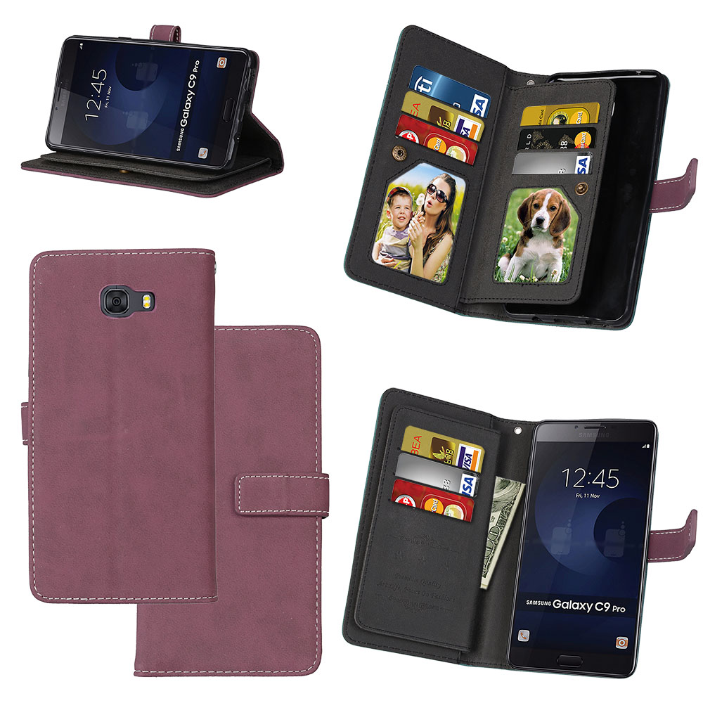 เคส Samsung Galaxy C9 Pro #เคสฝาพับ MatteSkin PU Leather Stand มีช่องใส่นามบัตรพร้อมช่องเสียบการ์ดได้ 9 ใบ
