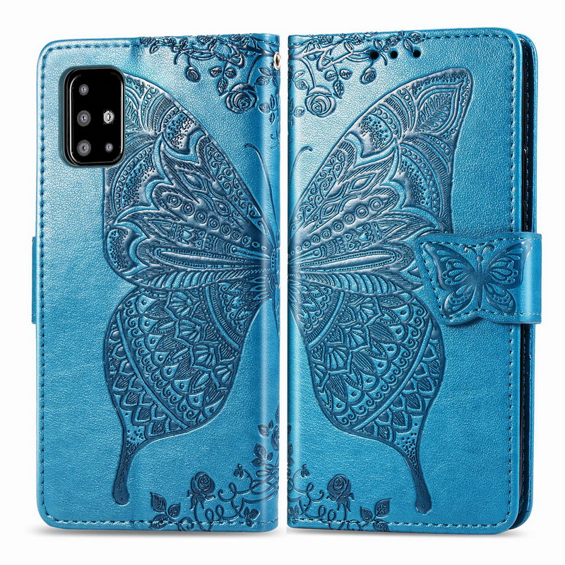 Case Samsung Galaxy A71 #เคสฝาพับ Imprint ลายผีเสื้อดอกไม้