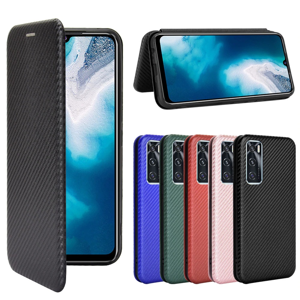 เคส Vivo V20 SE#เคสฝาพับลายคาร์บอนไฟเบอร์มีช่องใส่การ์ด Carbon Fiber Wallet Card Slot Magnet Stand Phone Cover สำเนา