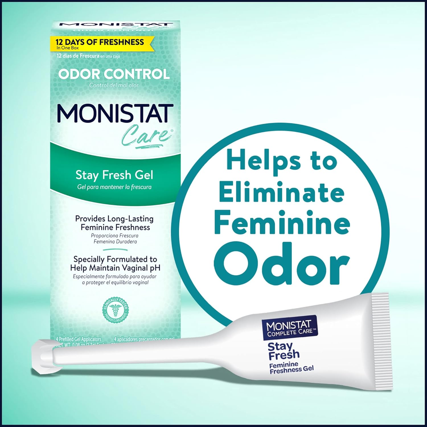 (Pre Order) Monistat® Care Stay Fresh Gel Odor Control 4 Prefilled Applicators ผลิตภัณฑ์ดูแลจุดซ่อนเร้น สำหรับผู้หญิง แบบเจล