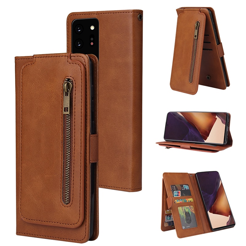 Case Samsung Galaxy Note 20 Ultra / Note 20 Ultra 5G #เคสฝาพับแบบกระเป๋าสตางค์ช่องใส่บัตรหลายช่อง Multi-slot Wallet Zippered Leather พร้อมสายคล้อง