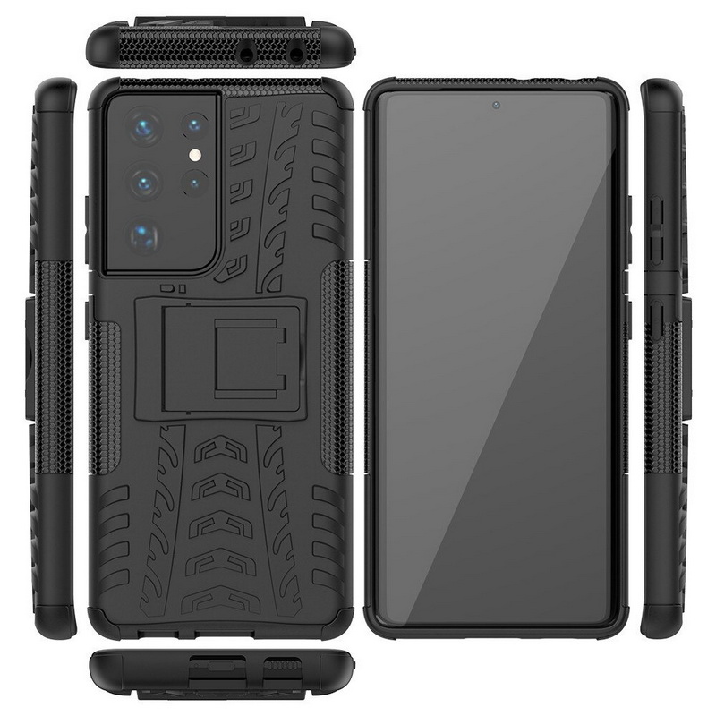 เคส Samsung Galaxy S21 Ultra #เคสฝาหลังกันลื่น Cool Tyre Pattern Kickstand (PC + TPU)