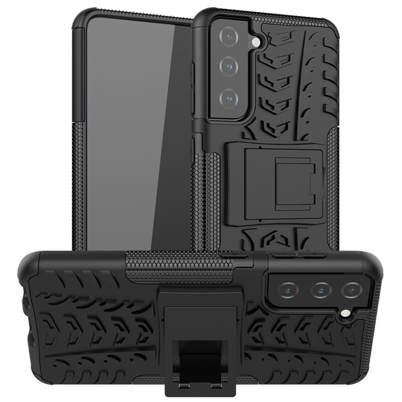 เคส Samsung Galaxy S21 FE 5G #เคสฝาหลังกันลื่น Cool Tyre Pattern Kickstand (PC + TPU)