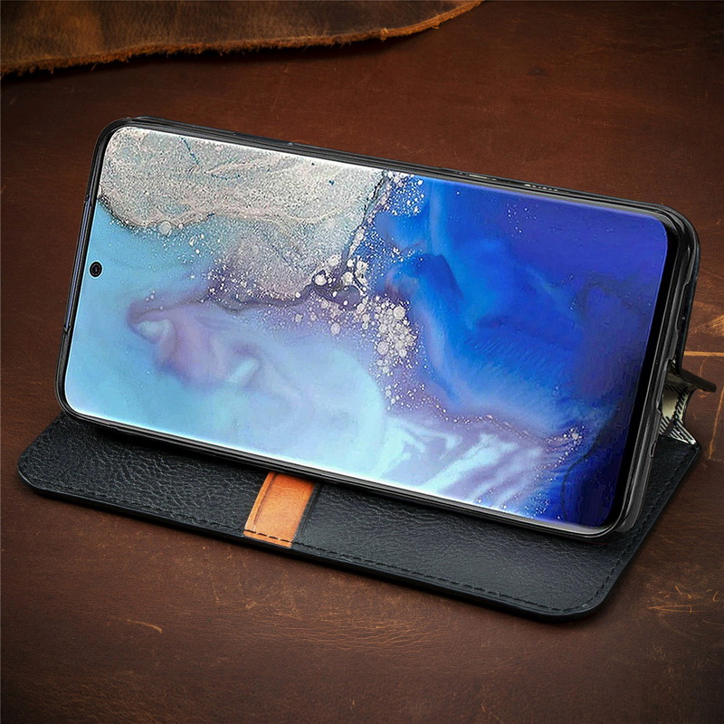เคส Samsung Galaxy S20 Ultra / S20 Ultra 5G #เคสฝาพับแบบกระเป๋าสตางค์ Magnetic Flip Wallet Bracket Leather Lattice TPU Phone Case